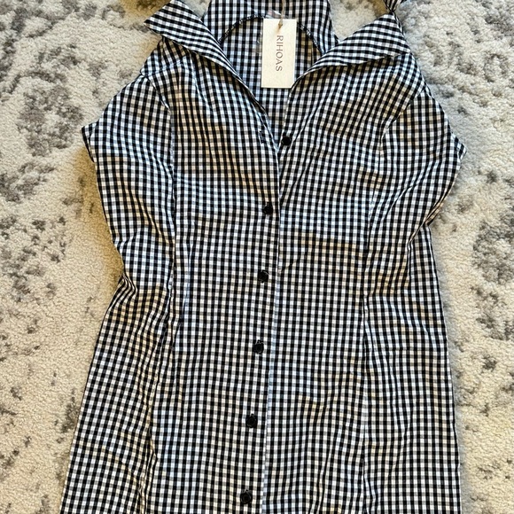 The Lapel Plaid Sleeveless Cotton Pocket Mini Dress - Picture 2 of 8